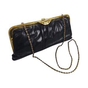 Vintage Italian Leather Convertible Clutch Purse Gold Hardware 1960s Handbag EUC